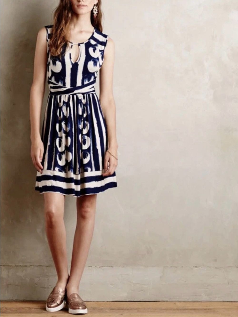 ANTHROPOLOGIE MAEVE Navy Marin Sennebec Fit & Flare Jersey Dress Women’s Sz XL